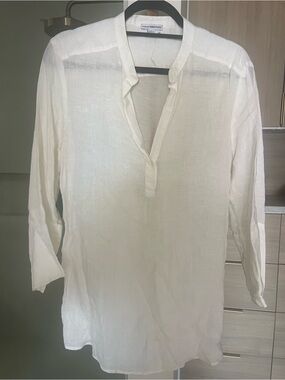 James Perse Lightweight White Linen Tunic Shirt - Womens Relaxed Fit
